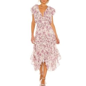 MISA Los Angeles Dakota floral-print ruffle tiered midi dress size S